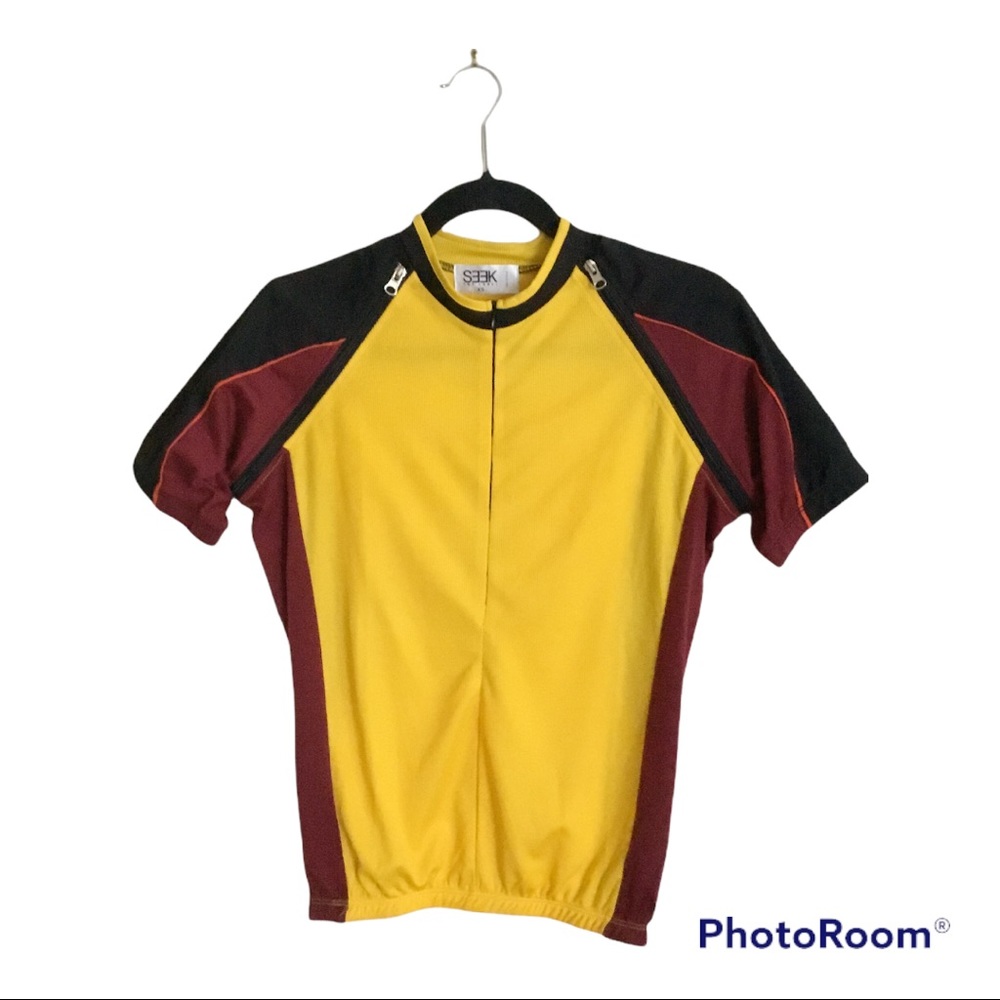 SEEK Cycling Jersey Yellow Maroon XS